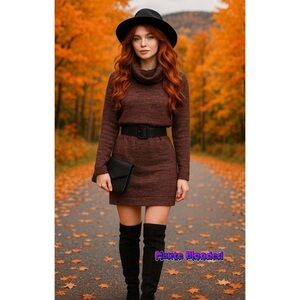 Vintage 80's M.J. Carroll Brown Gold Metallic Sweater Skirt Set Dark Academia